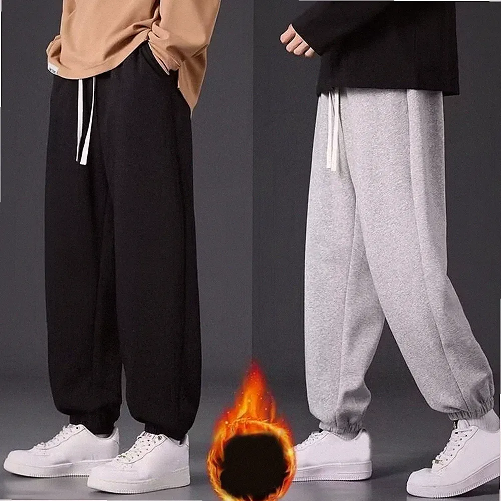 Dicke warme Fleece-Jogginghose für Herren elastischer Bund locker volle