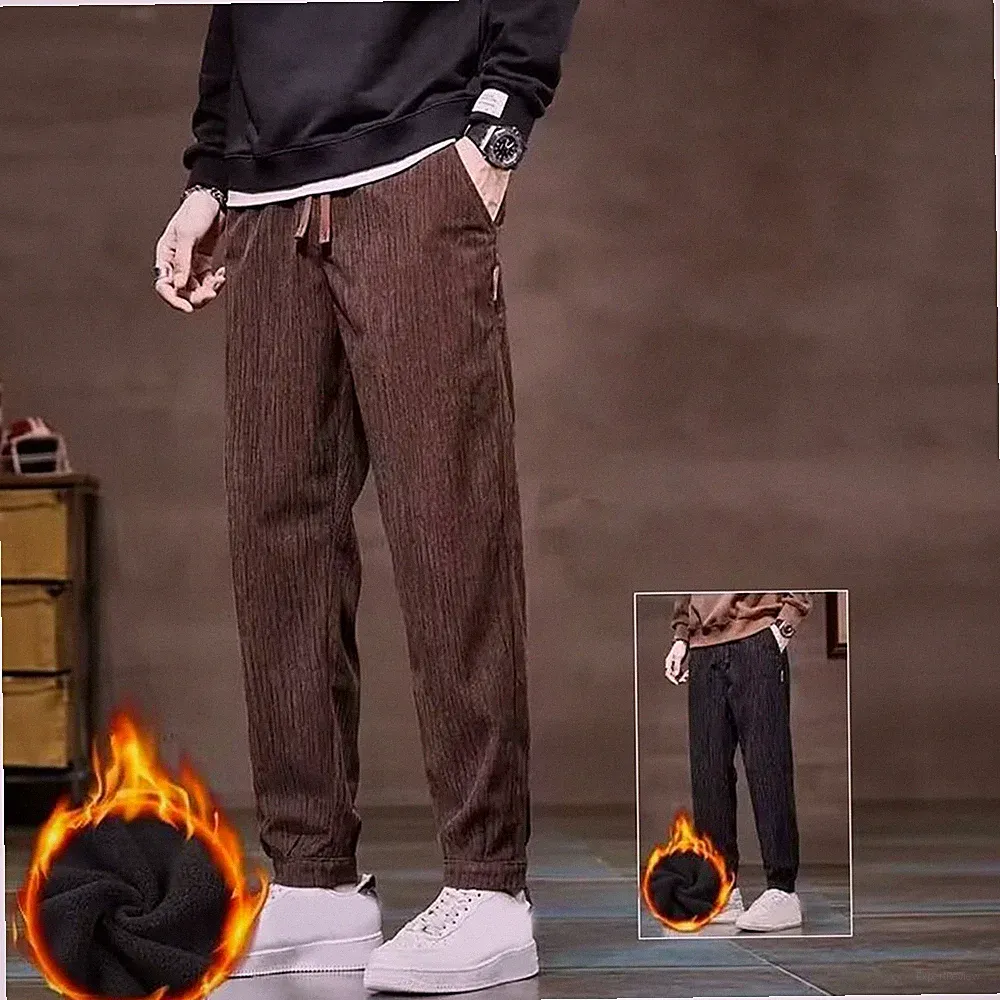 Dicke warme Herren Fleece Jogginghose für freizeit lockeres Bein Bindin Print