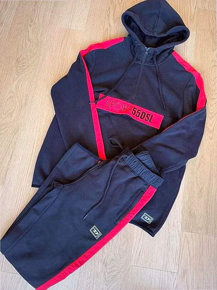 DIESEL Herren Hoodie & Jogginghose Set Schwarz Rot S Sweat Material Guter...