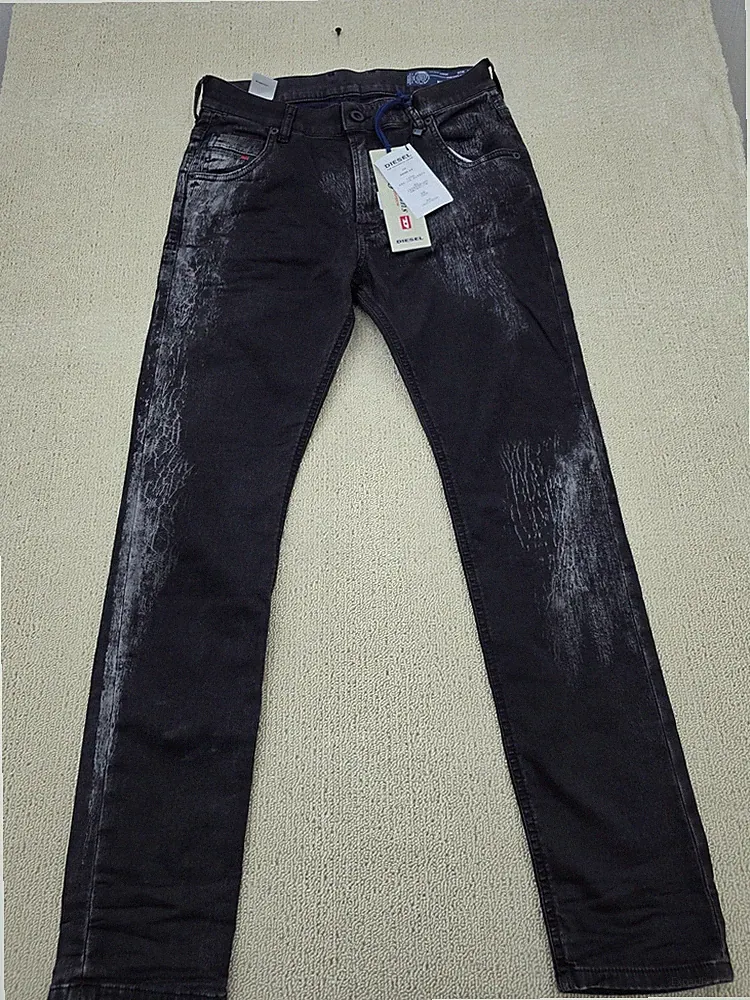 Diesel Herren Schwarz Distressed Stretch Jeans W25 L02 069DT Straight 5Pocket