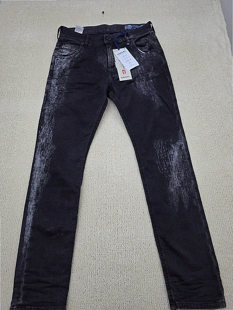 Diesel Herren Schwarz Distressed Stretch Jeans W25 L02 069DT Straight 5Pocket