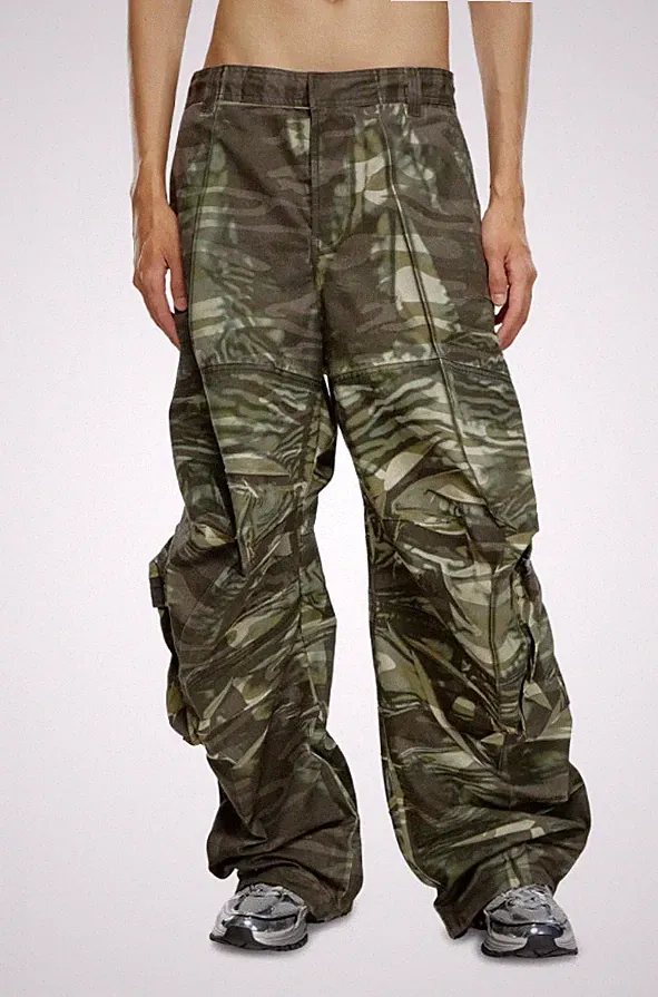 DIESEL P-Arne Herren Cargo Hose W36 Khaki Camouflage Twill 65% Polyester
