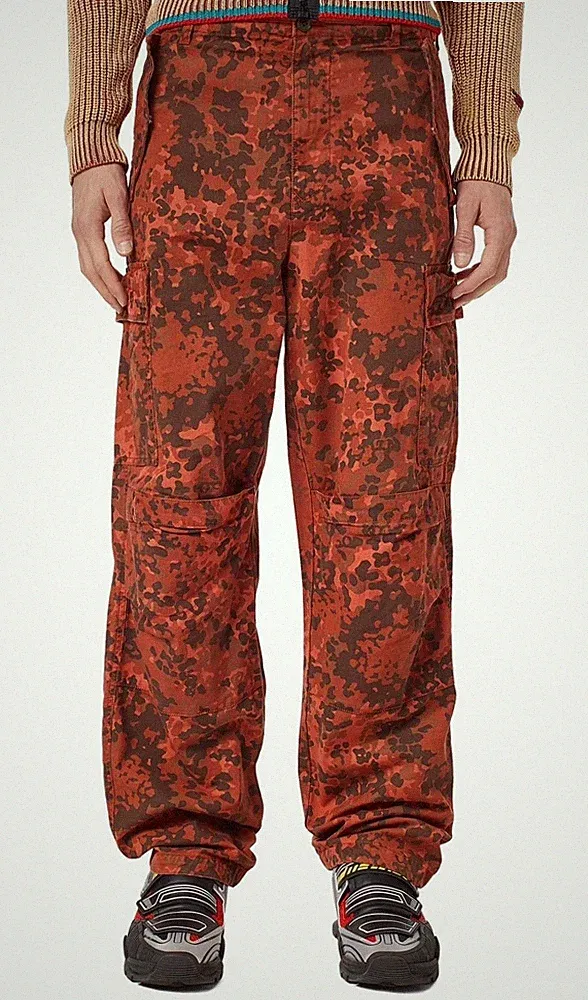 DIESEL P-Atlan-Pat Herren Jeans Cargo Hose W33 Orange Camouflage 6 Taschen