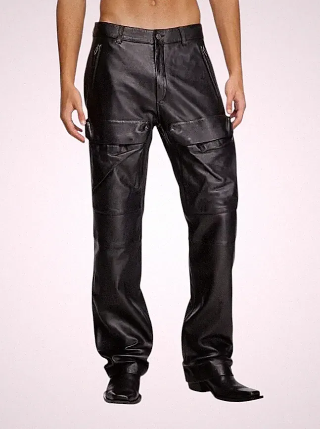 Diesel P-Gast Herren Jeans Chino 52 W36 Schwarz Lammleder Straight Fit
