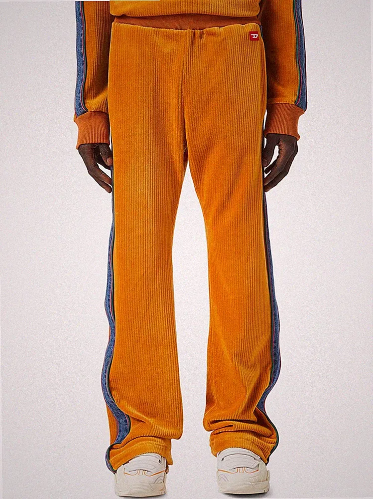 DIESEL P-Meyerly Ribbed Flat-Front Wide Leg Jogger Trousers in Tan Size S