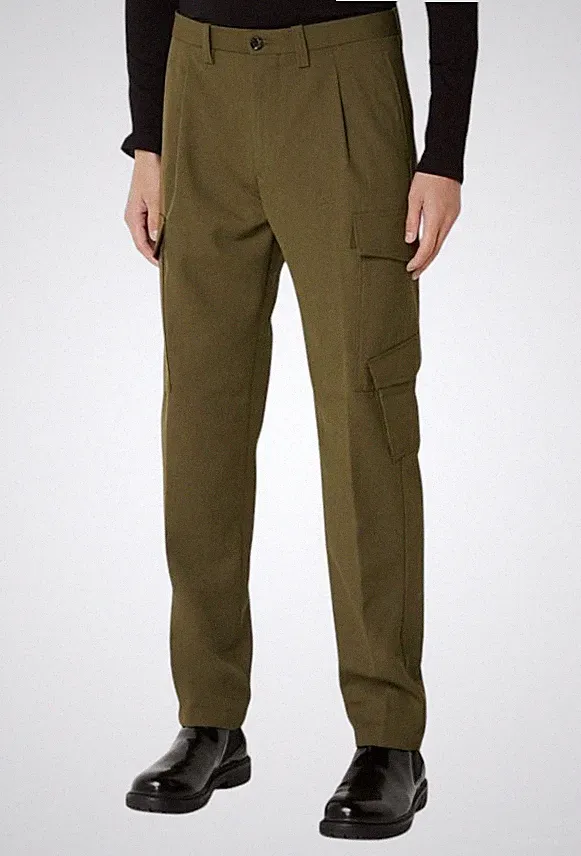 Diesel P-Rhee-Nw Herren Chino Hose W32 Grün Wollmix Bügelfalten Zip Cargo