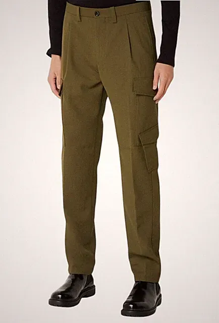 DIESEL P-Rhee-Nw Herrenhose W31 Grün Woll Falten Zip Cargo UVP283