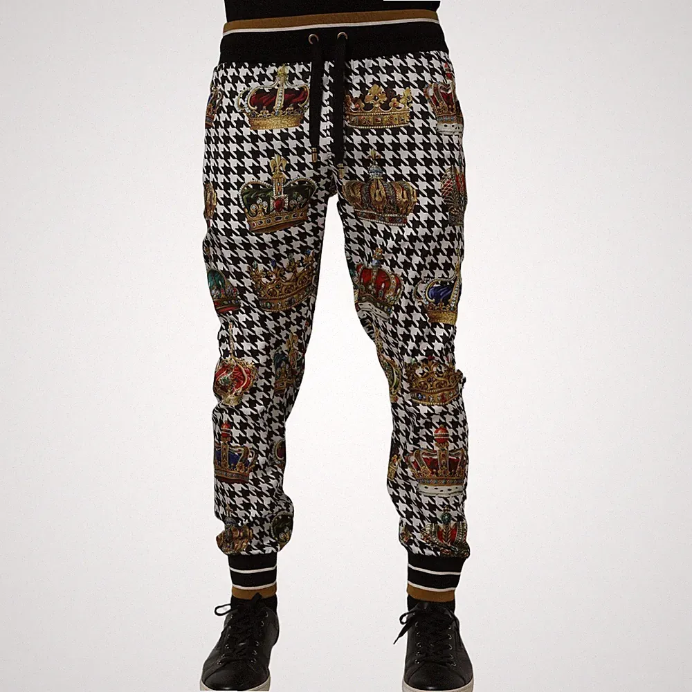 DOLCE & GABBANA Hose Mehrfarbig Hahnentritt Krone Herren Jogginghose Gr....