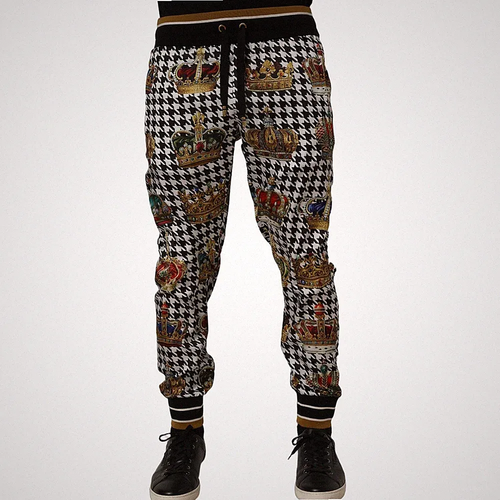 DOLCE & GABBANA Hose Mehrfarbig Hahnentritt Krone Herren Jogginghose Gr. IT50...