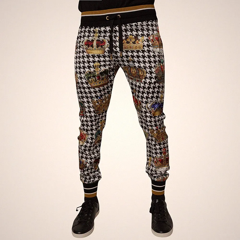 DOLCE & GABBANA Hose Mehrfarbig Hahnentritt Krone Herren Jogginghose IT46/W31/S