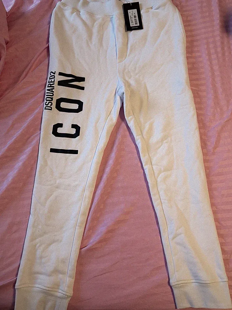 DSQUARED2 ICON Herren Jogginghose Logo Weiß Gr. M Made in Italy