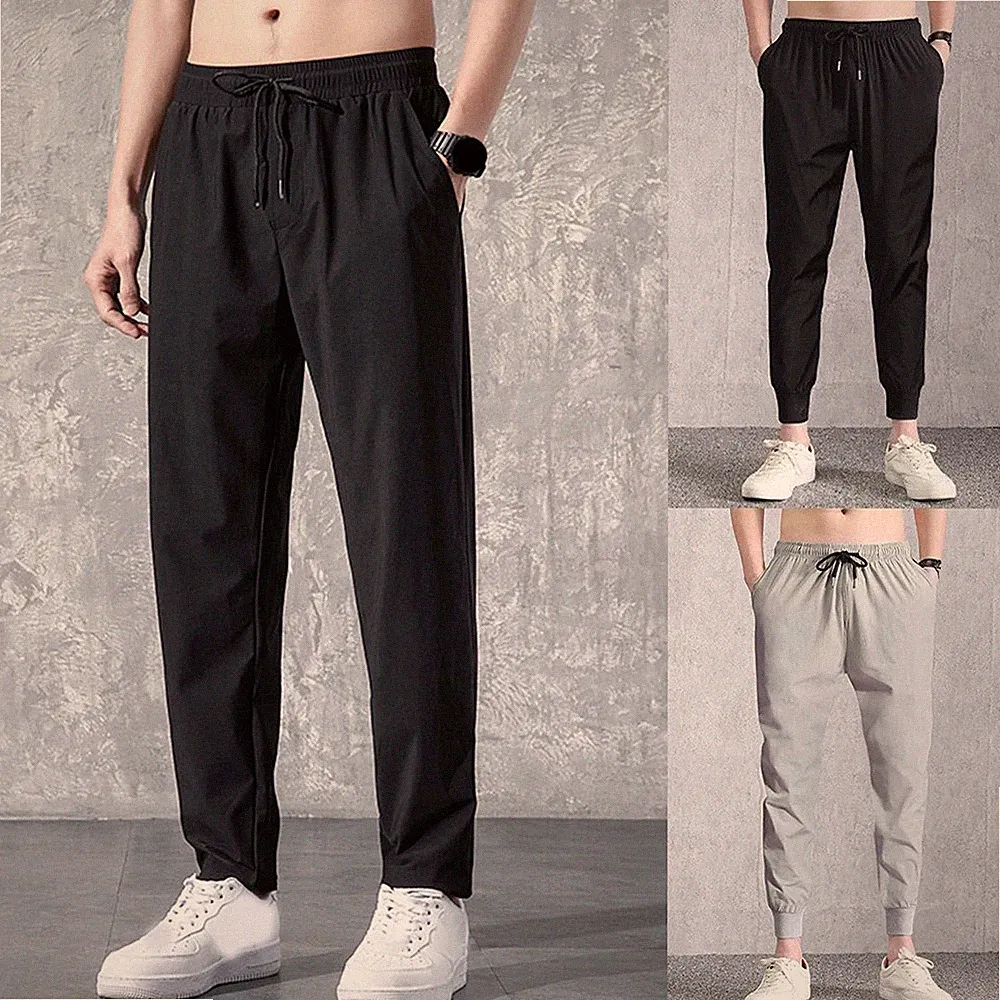 Dünne atmungsaktive Cropped Herrenhose lockere Passform Bündchen Jogginghose g