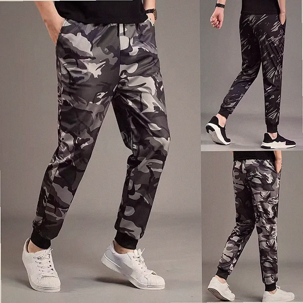 Dünne Freizeithose für Herren Straight Loose Fit Jogginghose in Camouflage für