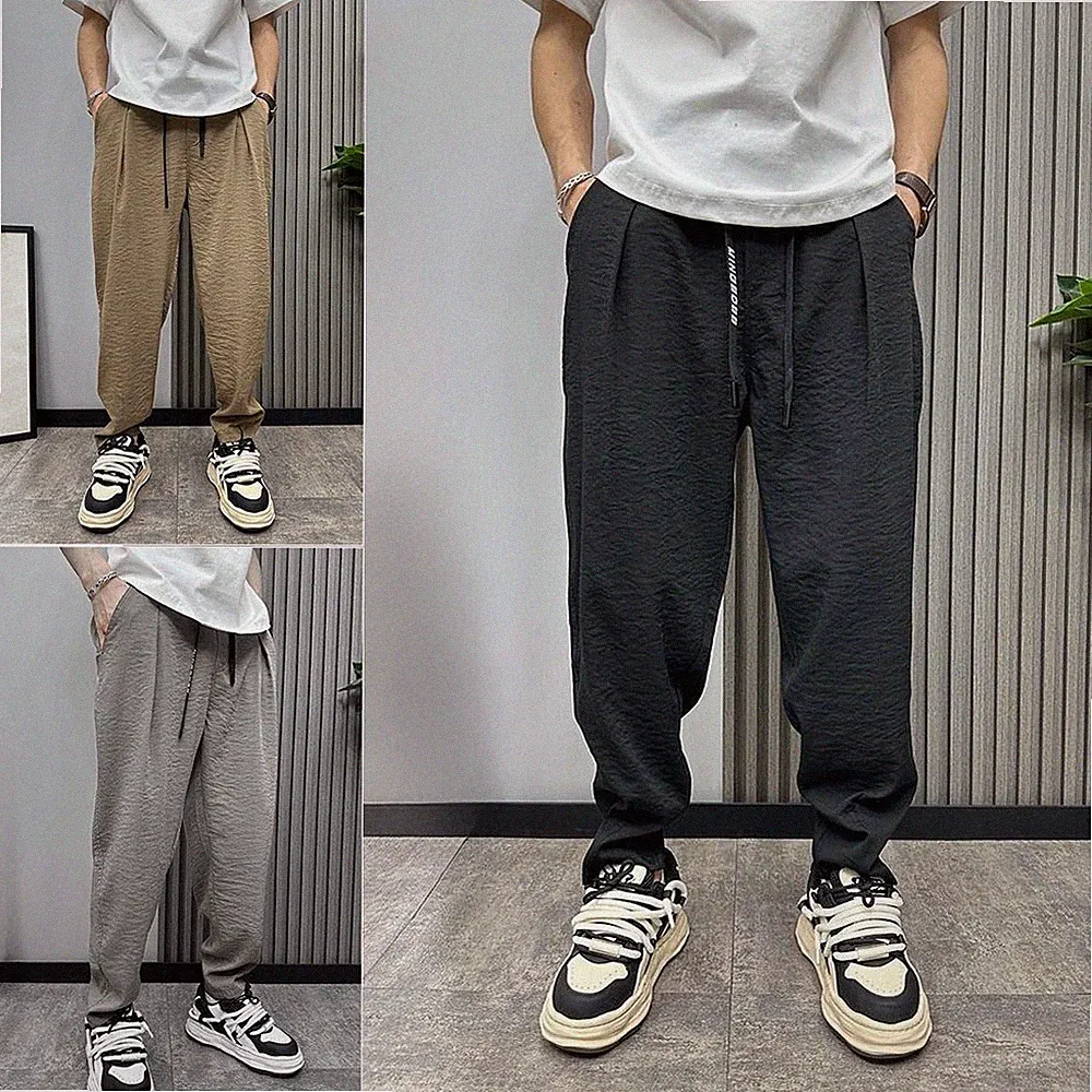 Durchgehende Herren Jogginghose Einfarbig Kordelzug Taille Stretch Stoff