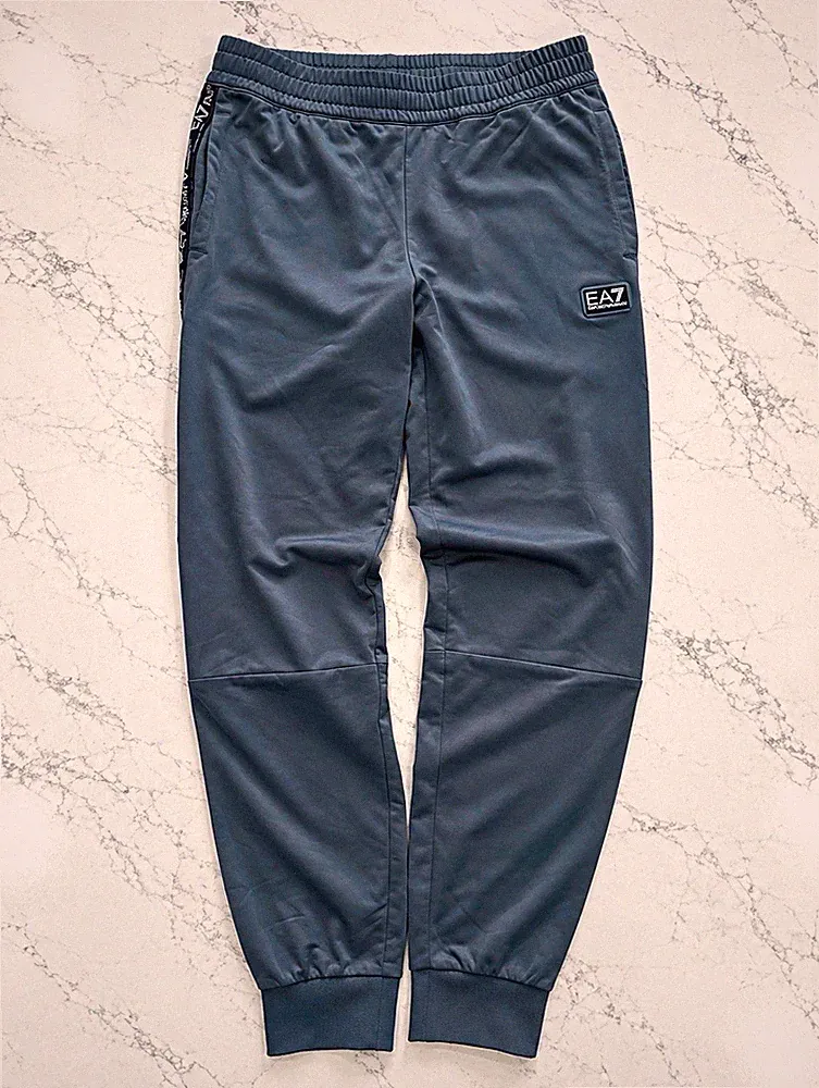EA7 Emporio Armani Herren Jogginghose Grau S Polyester tapered mit Taschen