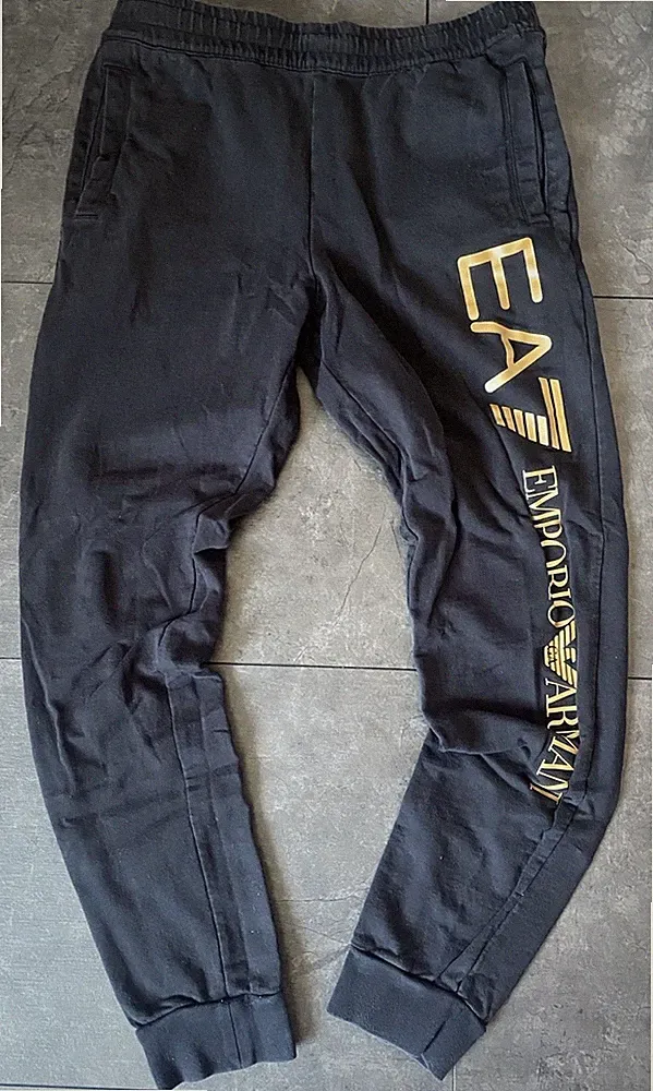 EA7 Emporio Armani Jogginghose Herren M Schwarz Gold Logo Jogger Sweatpants #112