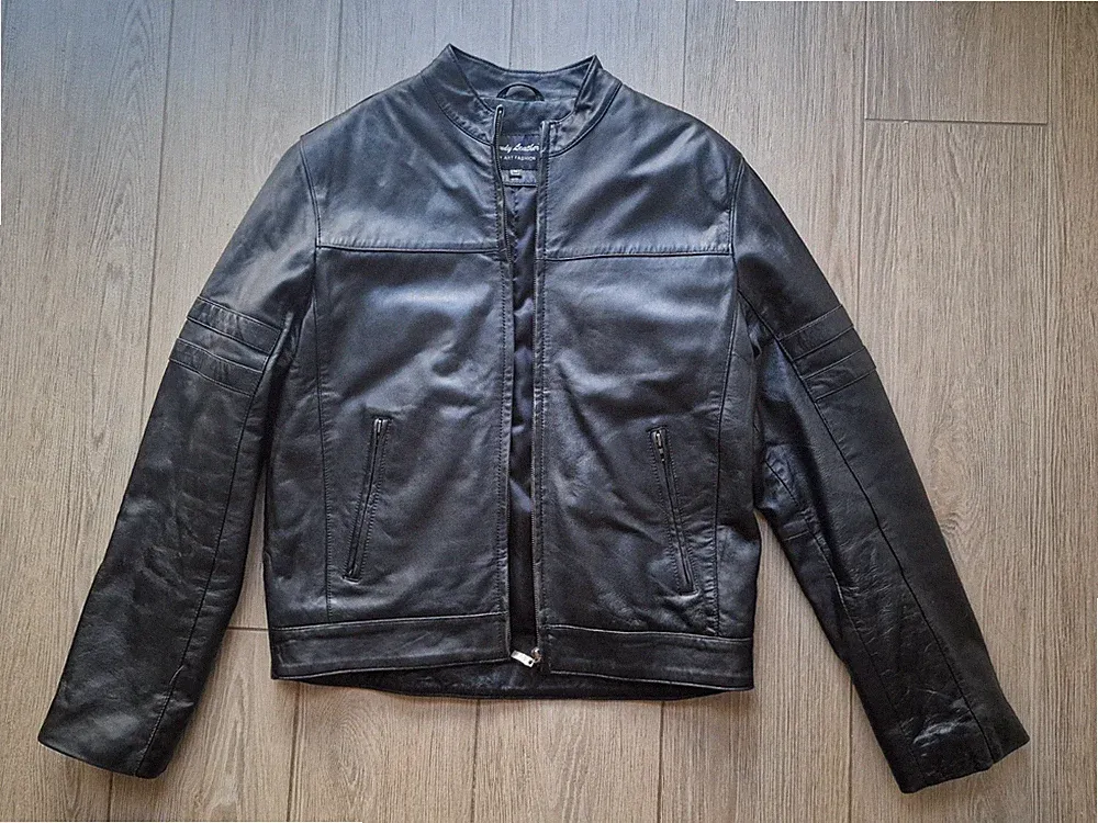 Echtlederjacke Herren Große M Schwarz Biker Style Lammnappa Top Zustand