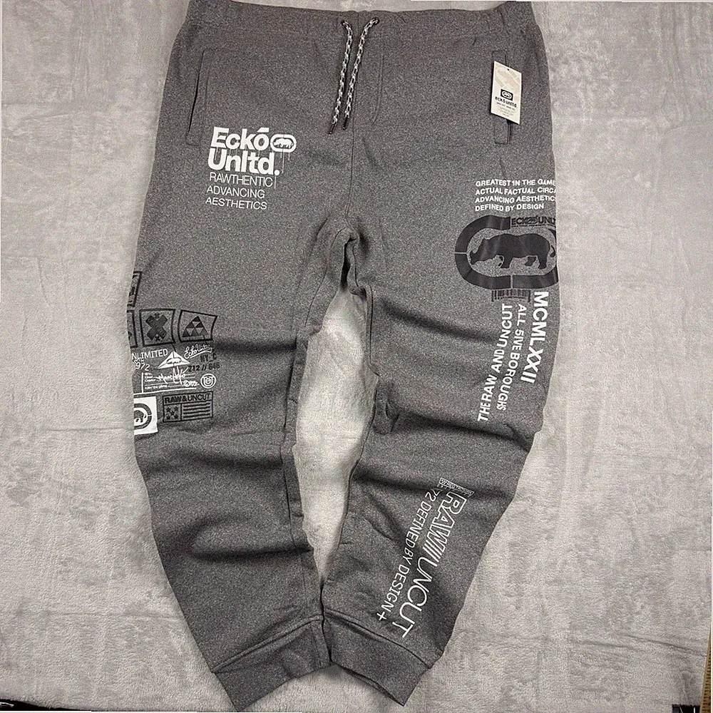 Ecko Unltd Graphic Fleece Jogger Sweatpants Big&Tall 3XL Gray Streetwear Y2K NWT