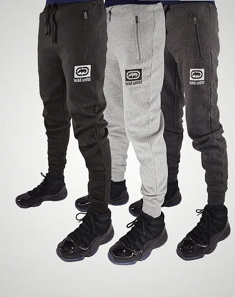 Ecko Unltd Herren Urban Jogger Fleece Jogginghose Zipp Tasche Schwarz Grau