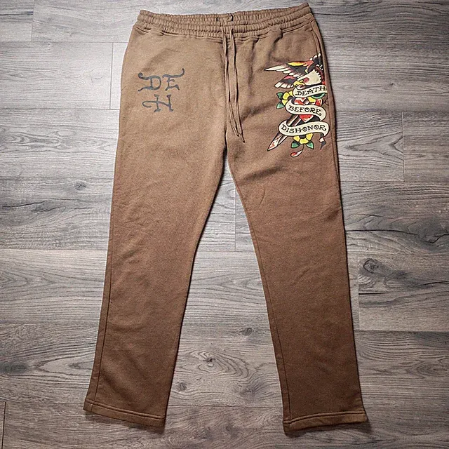 Ed Hardy Death Before Dishonor Jogginghose Herren Gr. XL Kakaobraun Top Zustand