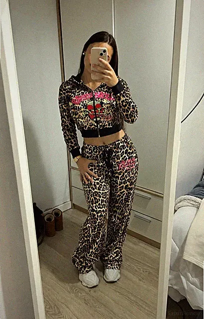Ed Hardy Tracksuit Damen Y2K Jogginganzug Hoodie Hose Set Leopard look Gr. M