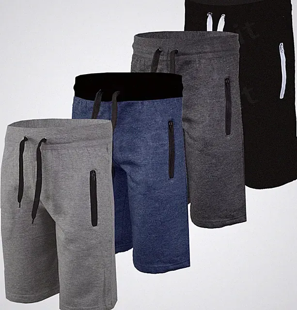 Einfache Herren Fitnessstudio Fleece Joggershorts/3/4 elastische Taille Laufreißverschluss Taschen