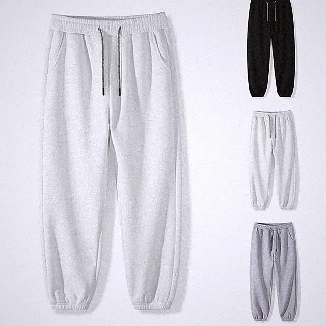 Einfarbige Herren Jogginghose Waffelstrick Oversize Loose Fit Full Length Hose