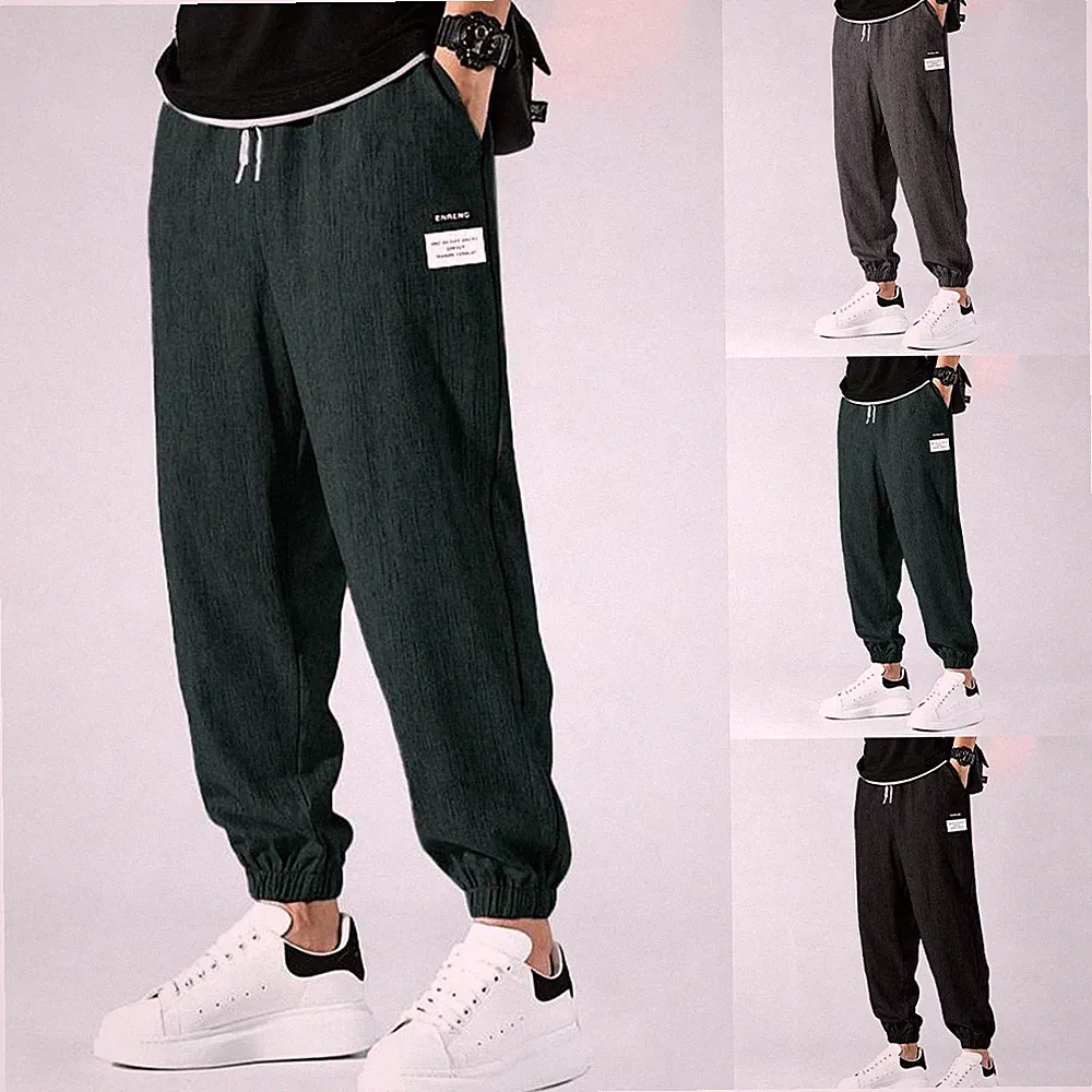Einfarbige Jogginghose Herren Distressed Sweatpants gerades Bein Schnitt flach M