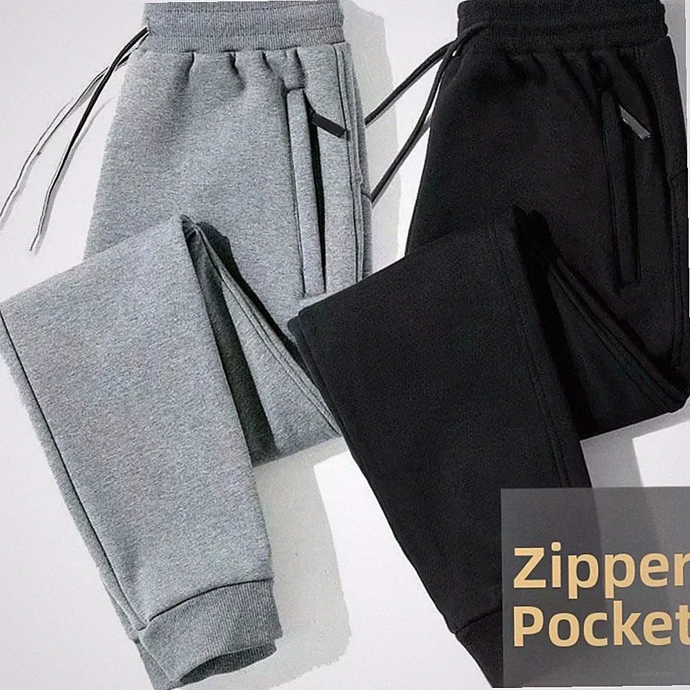 Einfarbige Polyester Herren Jogginghose Loose Fit Gerades Bein Freizeit Sweatpan