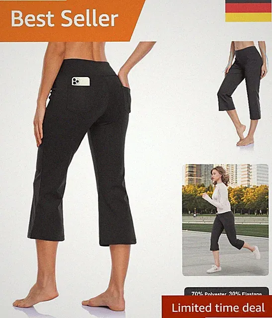 Elegante Bootcut Yogahose für Damen mit 4 Taschen & Bauchkontrolle in Schwarz