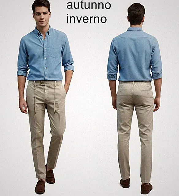 Elegante Herren Winter Stretch Hose Chino Baumwolle Beige mit Gummizug
