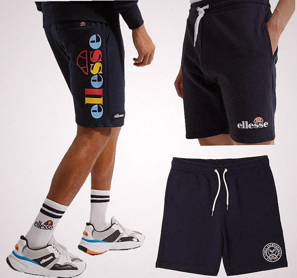 Ellesse Herren Marine Baumwolle Jogginghose Gummibund Freizeit Sommer Shorts