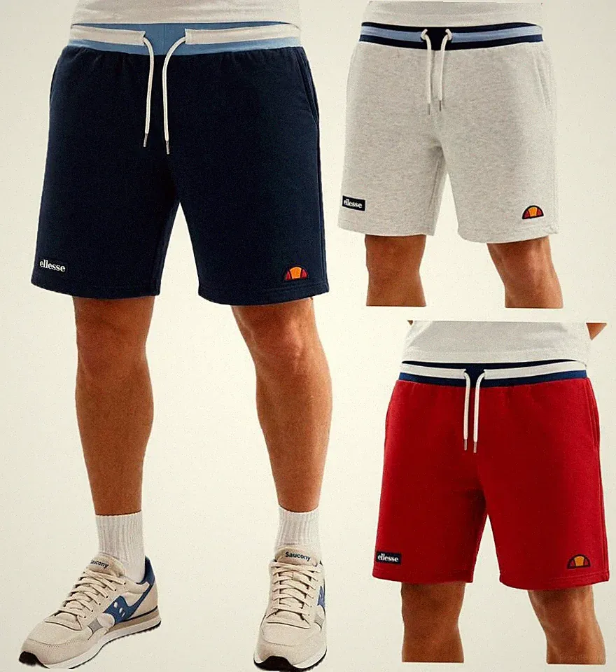 Ellesse Herren Shorts Baumwolle Jogger Laufen Freizeit Bequem Fleece Kordelzug Shorts