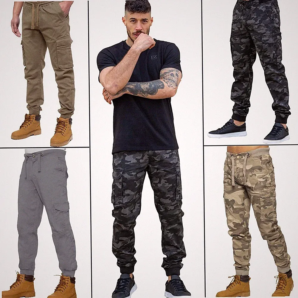 Enzo Cargo Hose Herren Kampf Jogginghose Elastischer Bund Militär Tarnfarbe Hose