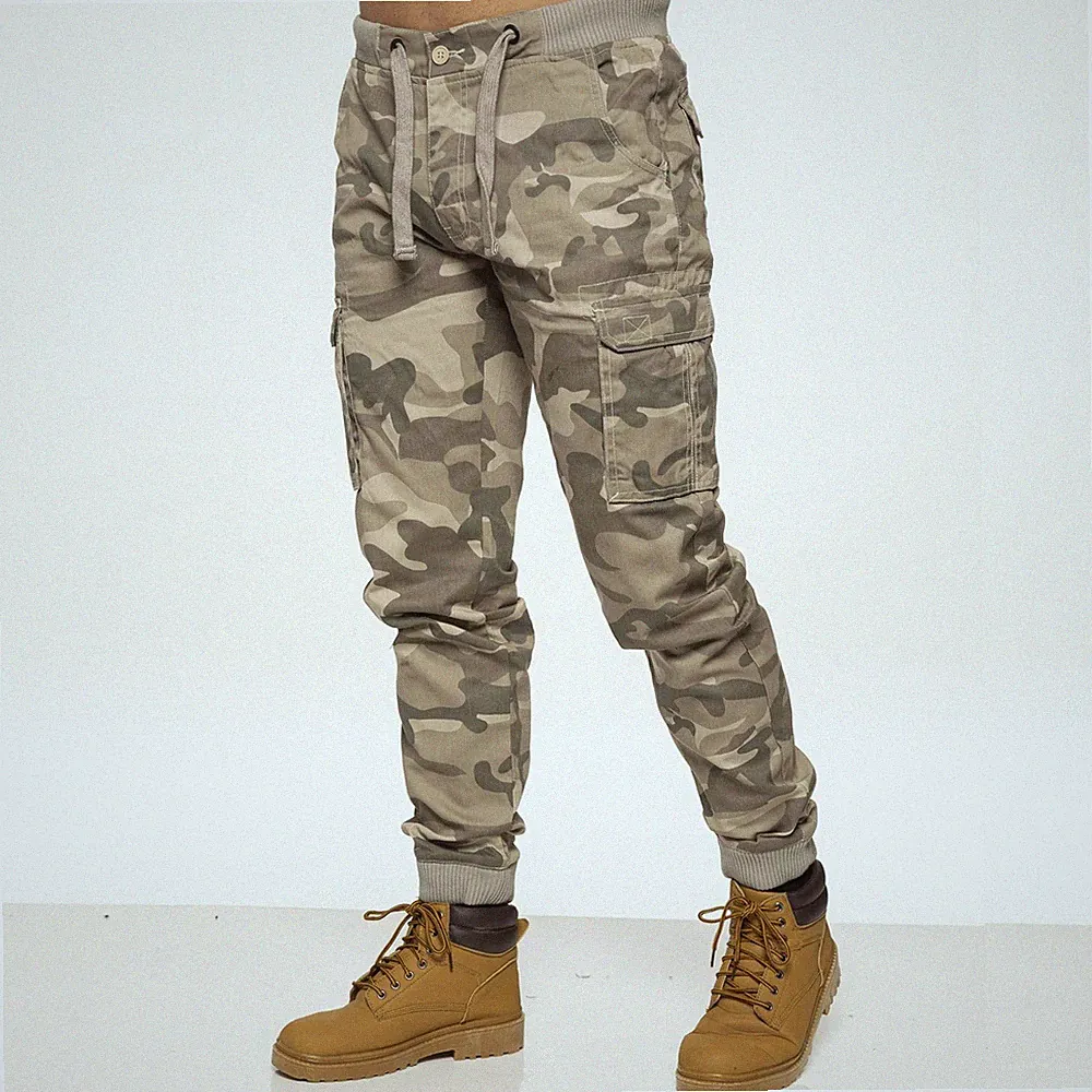 Enzo Cargohose Herren Combat Jogginghose Gummibund Military Camo Hose