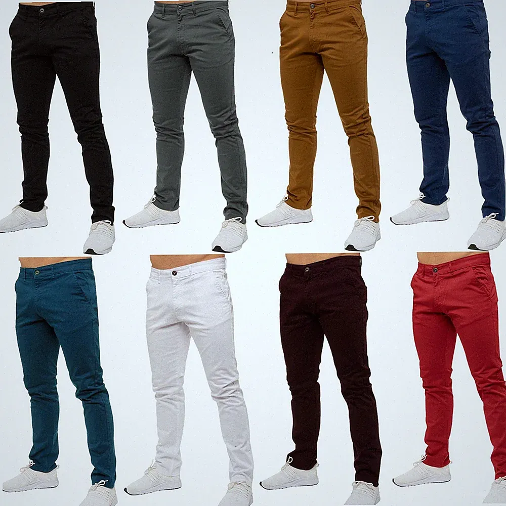 Enzo Chino Hose Herren Slim Fit Baumwolle Stretch Röhrenjeans Alle UK Größen