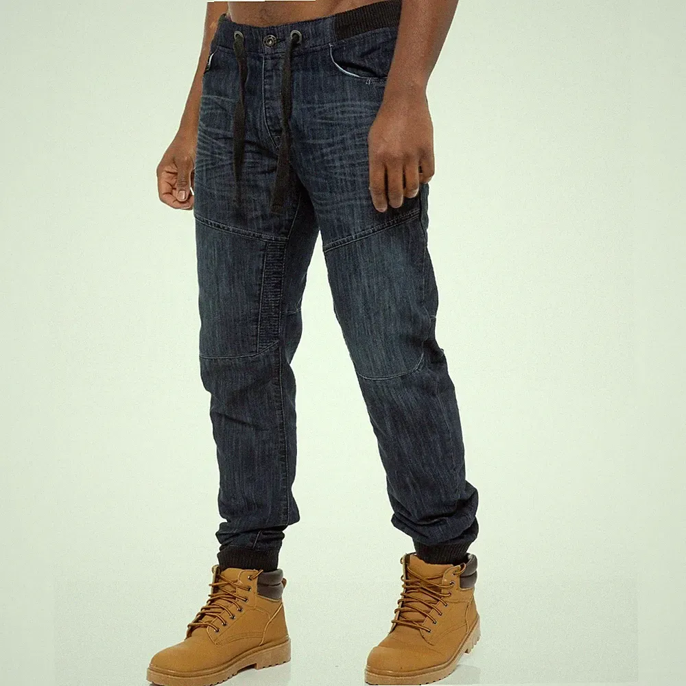 Enzo Herren Bündchen Jeans Designer Denim Jogginghose Hose Große King Size Alle Taillen