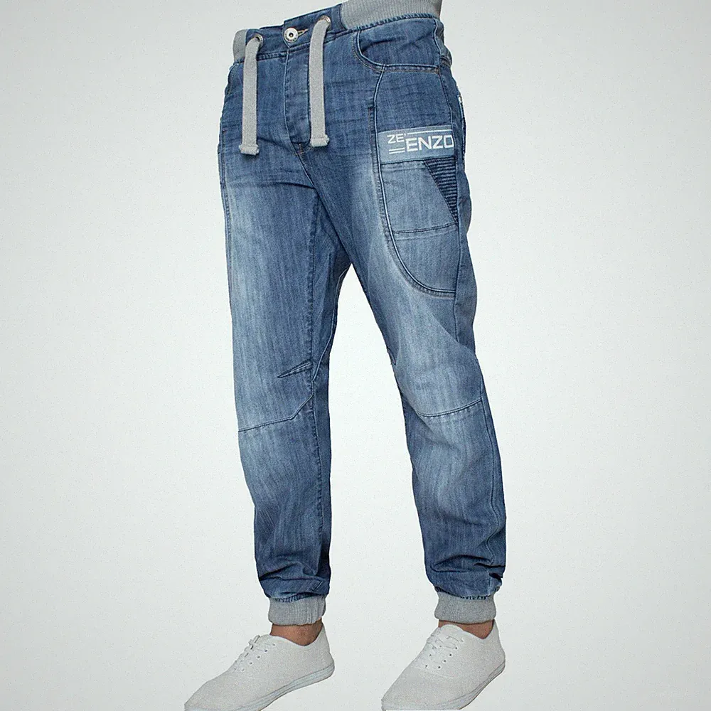 Enzo Herren Bündchen Jeans Designer Denim Jogginghosen Groß König Größen Alle