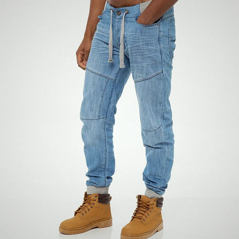 Enzo Herren Bündchen Jeans Designer Denim Jogginghosen Groß König Größen Alle