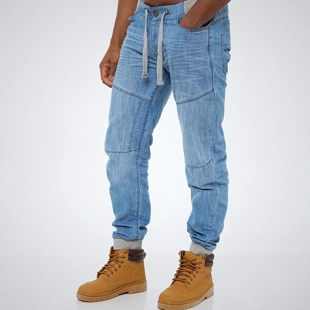 Enzo Herren Bündchen Jeans Regular Fit Jogger Denim Hose Trousers alle Bundgrößen