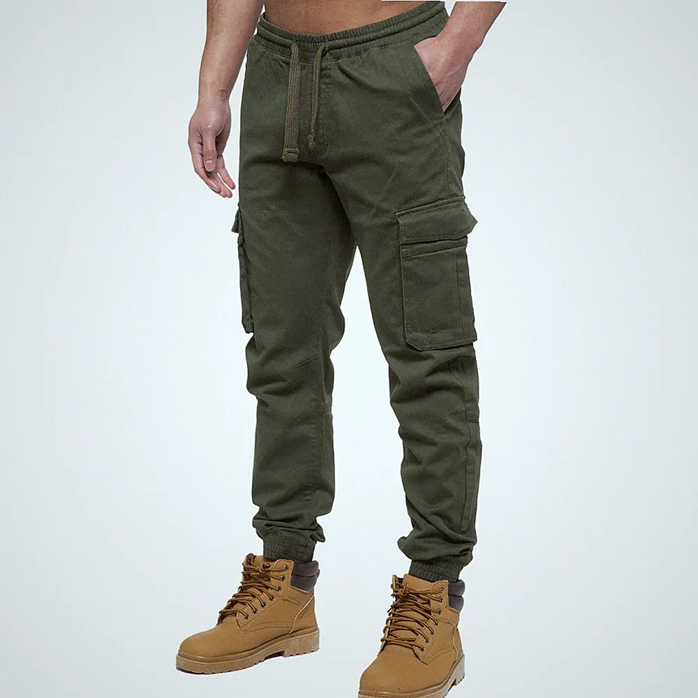 Enzo Herren Cargo Combat Jogger Jeans Arbeitshose Mit Kordelzug Elastisch