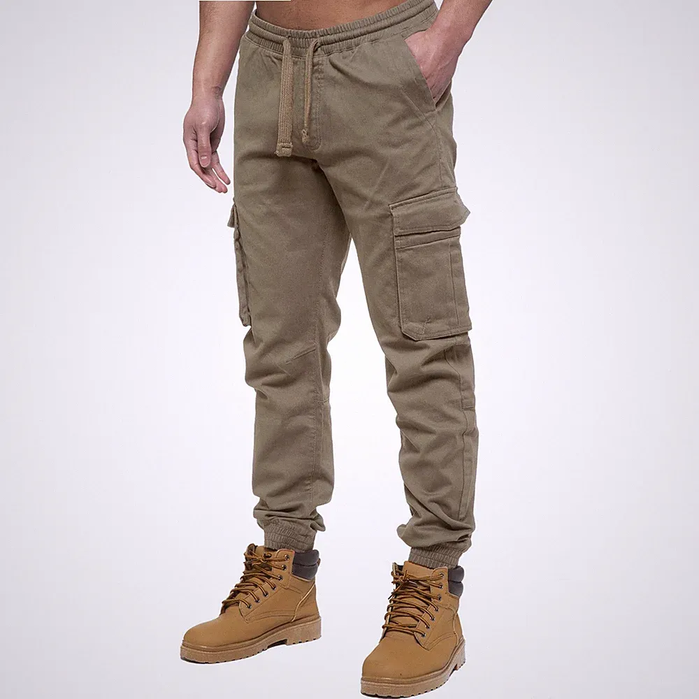 Enzo Herren Cargo Combat Jogger Jeans Arbeitshose Mit Kordelzug Elastisch