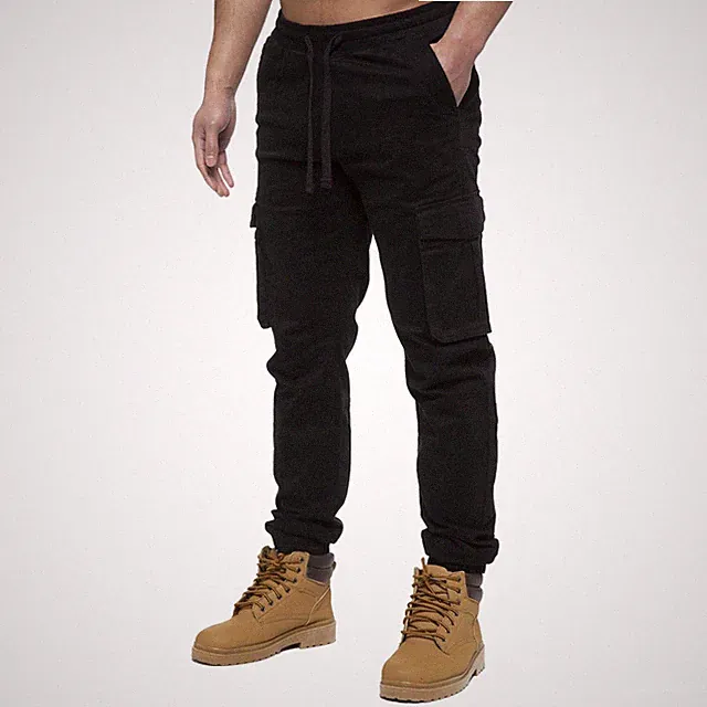 ENZO Herren Cargo Jeans Jogger Gerade Bein Umschlag Elastischer Bund