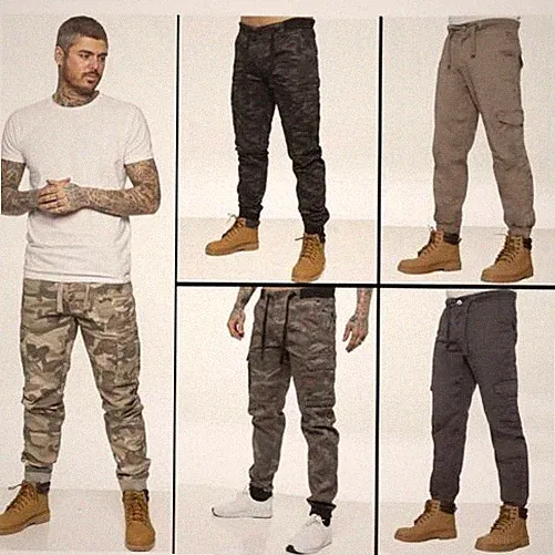 Enzo Herren Cargo Jogginghose Elastischer Bund Militär Combat Hose mit Bündchen