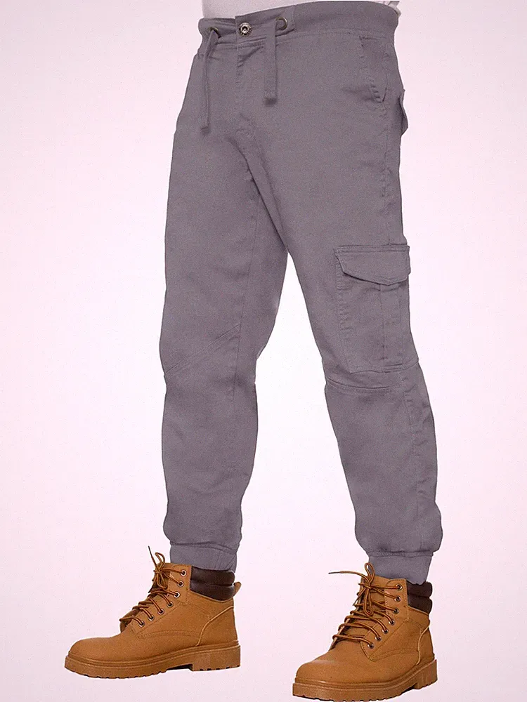 Enzo Herren Cargo Jogginghose Elastischer Bund Militär Combat Hose mit Bündchen