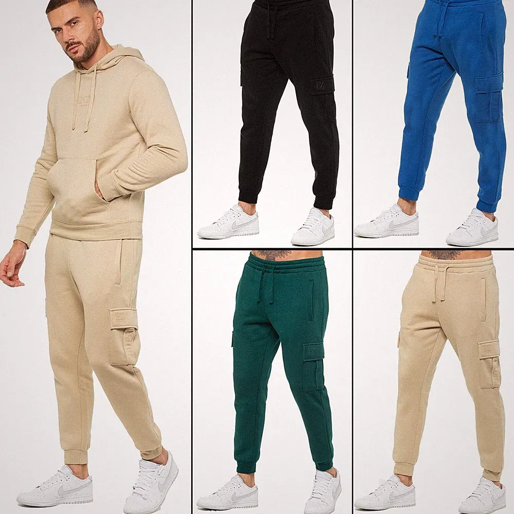 Enzo Herren Cargo Jogginghose Regular Fit Fleece Kordel Schwarz
