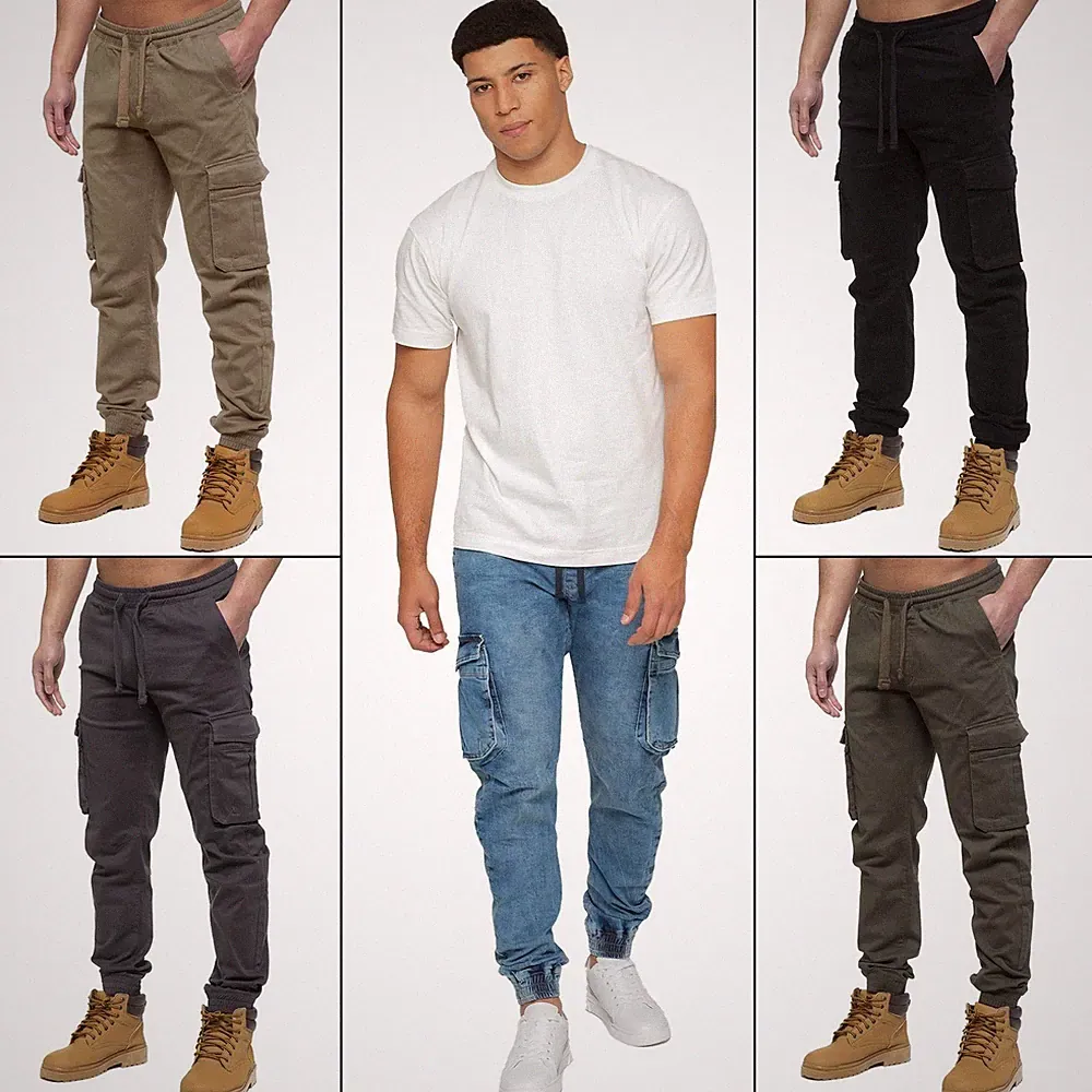 Enzo Herren Jeans Cargo Jogginghosen Elastische Kampf Freizeit Hosen