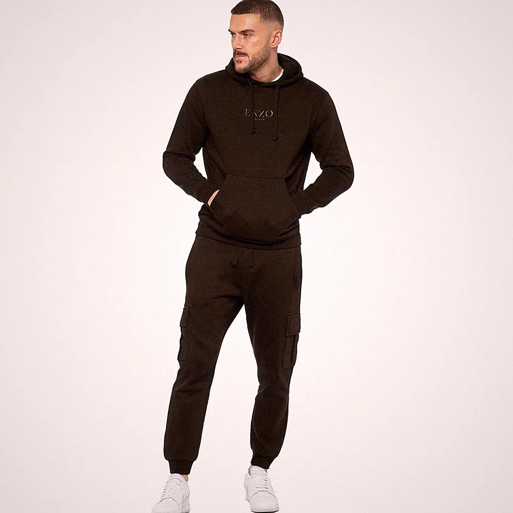 Enzo Herren Trainingsanzug Set Zip Regular Fit Fleece Hoodie Jogger 2-tlg