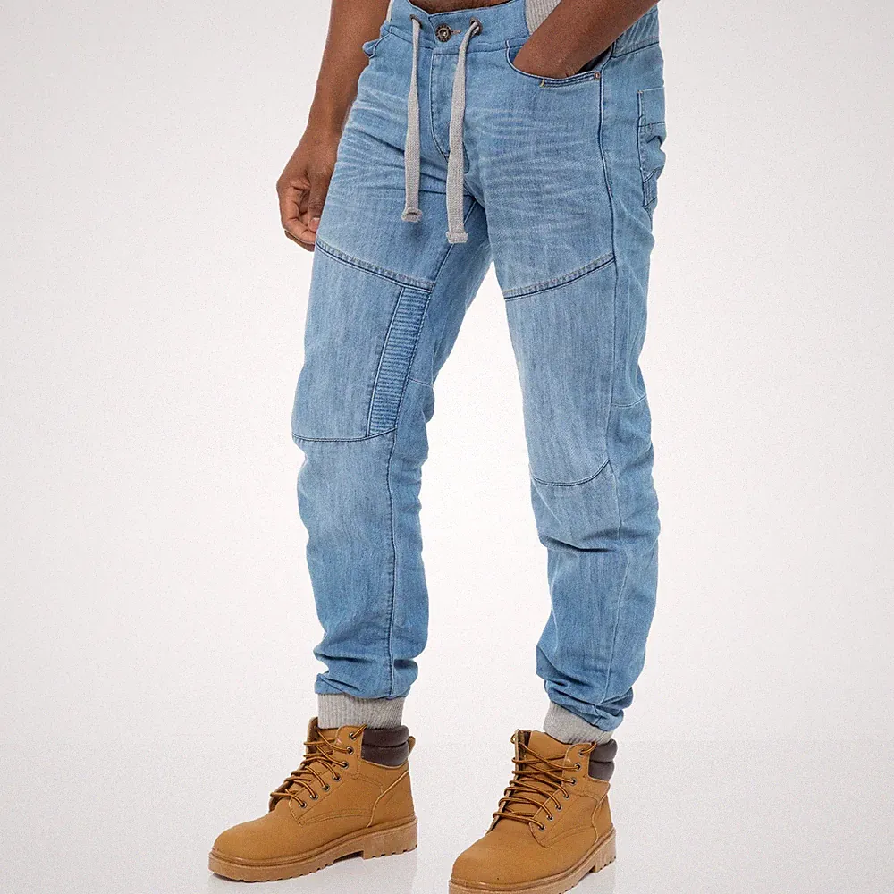 Enzo Jeans Herren Cuffed Jogger Jeans Elastischer Bund Designer Denim Hose