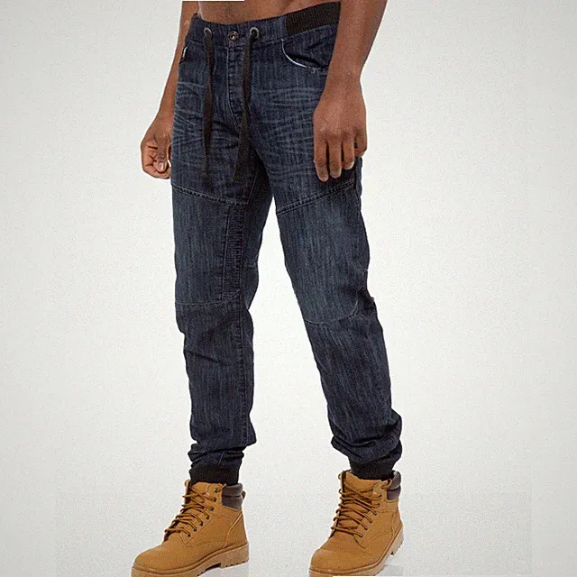 Enzo Jeans Herren Cuffed Jogger Jeans Elastischer Bund Designer Denim Hose